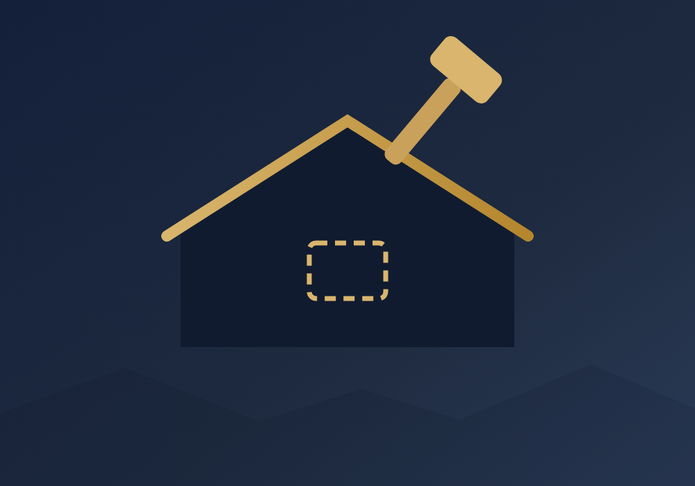 Illustration: hammer repairing a patch on a house roof