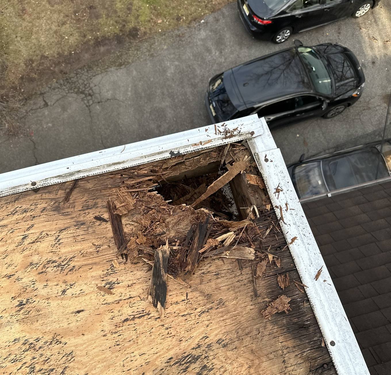 Rotted roof decking uncovered during an inspection